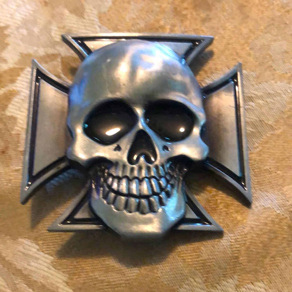 Iron Cross & skull WWII reproduction aluminum belt buckle 3” buckle Rage EUC